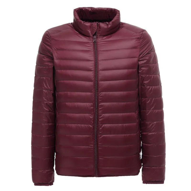Men's lightweight packable puffer jacket, water-resistant, slim city-ready silhouette for winter outdoor wear
