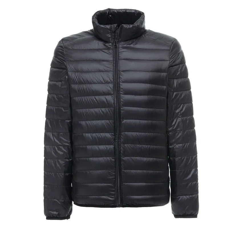 Men's lightweight packable puffer jacket water-resistant slim fit for outdoor winter wear