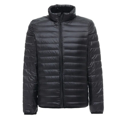 Men's lightweight packable puffer jacket water-resistant slim fit for outdoor winter wear