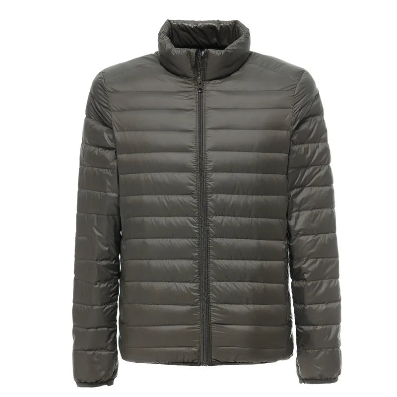 Men's lightweight packable puffer jacket water-resistant slim fit for outdoor winter wear