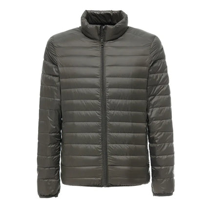 Men's lightweight packable puffer jacket water-resistant slim fit for outdoor winter wear