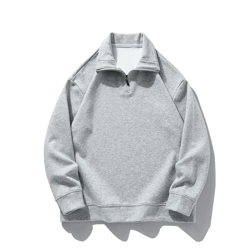 Nathaniel gray half-zip sweatshirt in thick cotton, relaxed fit perfect for layering