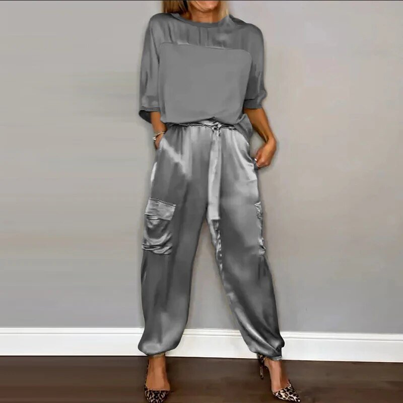 Luna relaxed clothing set in neutral tones, casual chic two-piece with soft breathable fabric