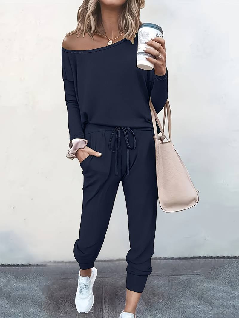 Nova off-shoulder two-piece set in relaxed chic style with effortless everyday elegance