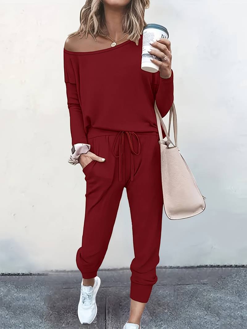 Nova off-shoulder two-piece set in relaxed chic silhouette with effortless everyday style