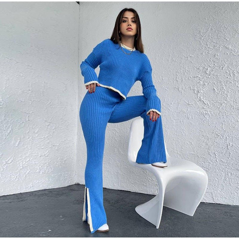 Piper knitted two-piece set cropped sweater high-waisted pants contrast detail cozy chic