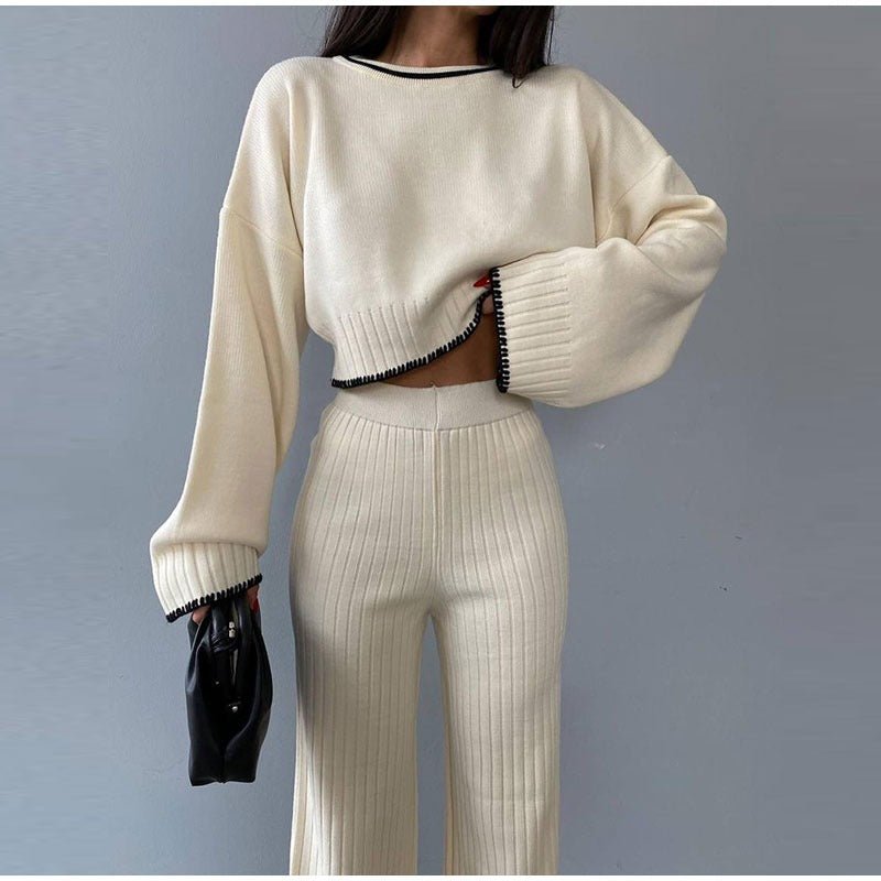 Piper knitted two-piece set cropped sweater high-waisted pants with contrast details
