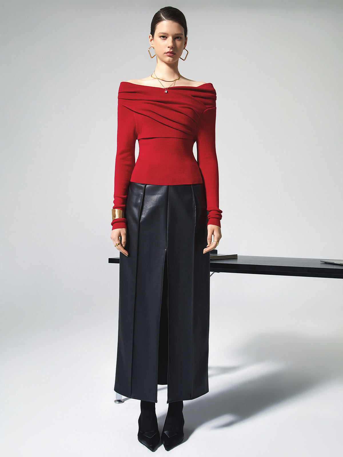 Women's off-shoulder knit wrap top long sleeve slim fit casual elegant sweater