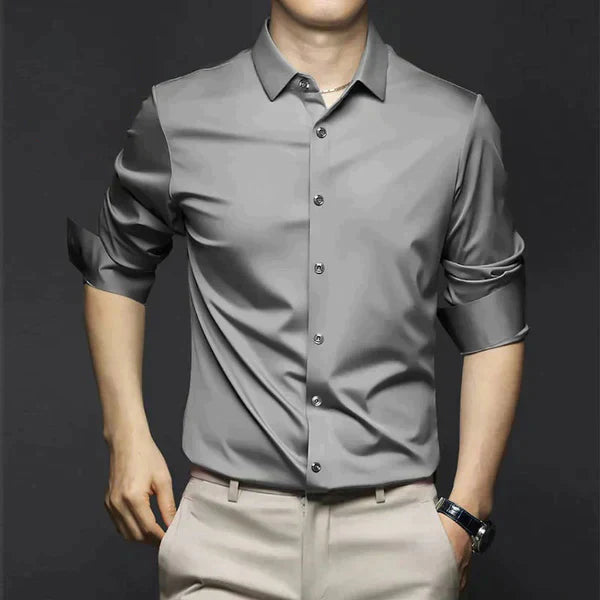 Men's white slim fit non-iron dress shirt wrinkle-free breathable everyday essential by Wavlynn