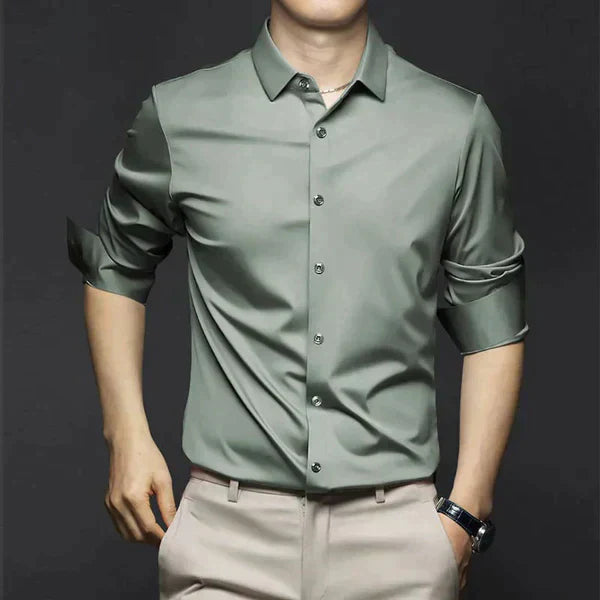 Men's white slim fit non-iron dress shirt wrinkle-free breathable everyday essential by Wavlynn