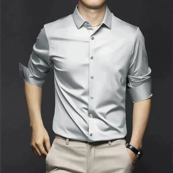 Men's white slim fit non-iron dress shirt, wrinkle-free breathable everyday essential by Wavlynn
