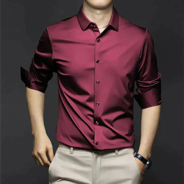 Men's white slim fit non-iron dress shirt, wrinkle-free breathable everyday essential by Wavlynn