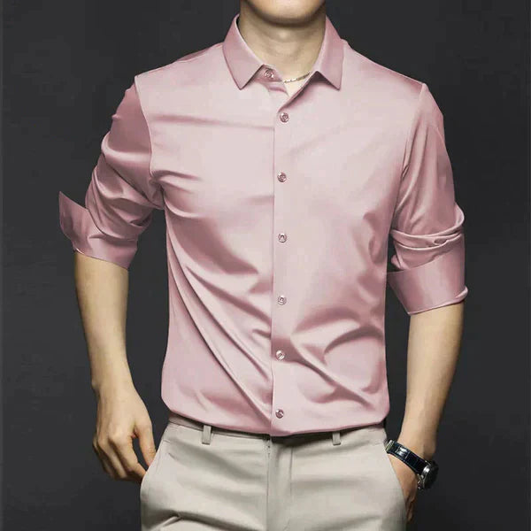Men's white slim fit non-iron dress shirt by Wavlynn, wrinkle-free breathable everyday essential