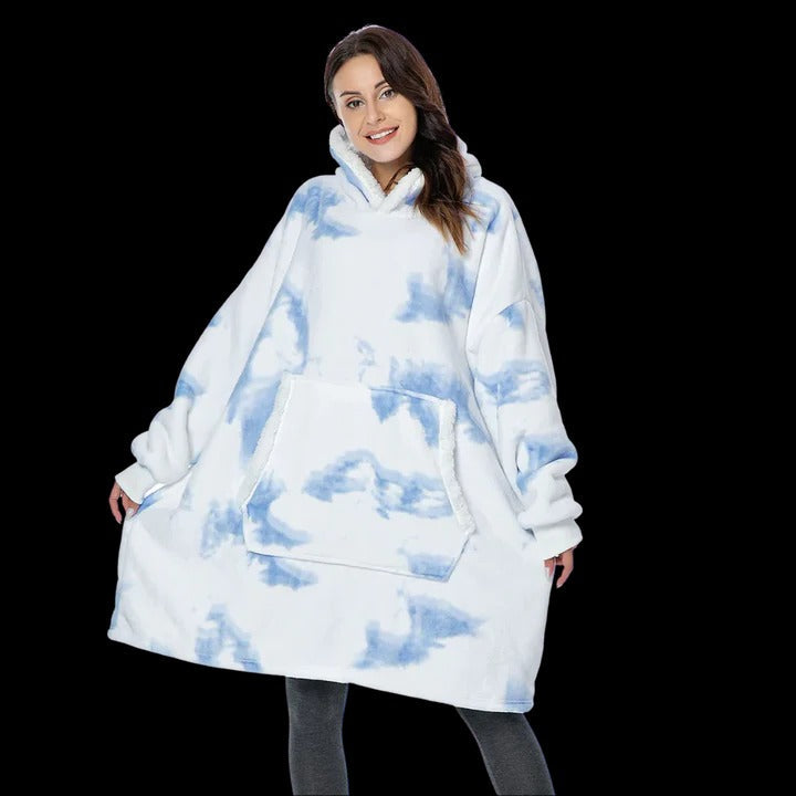 Oversized giant blanket hoodie cozy wearable wrap with hood for home and outdoor lounging