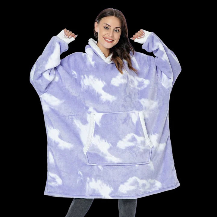 Oversized giant blanket hoodie cozy wearable wrap with hood for home and outdoor lounging