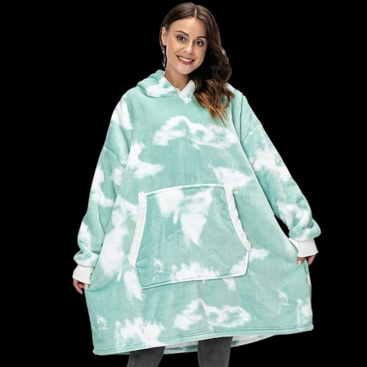Oversized giant blanket hoodie cozy wearable design with hood for home and outdoor lounging