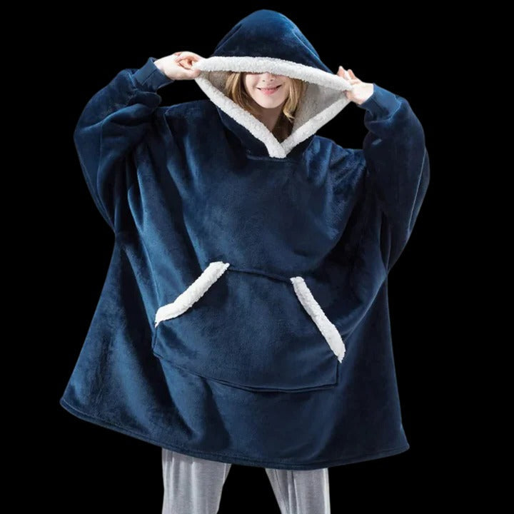 Oversized giant blanket hoodie wearable cozy fleece pullover with large hood for indoor outdoor use