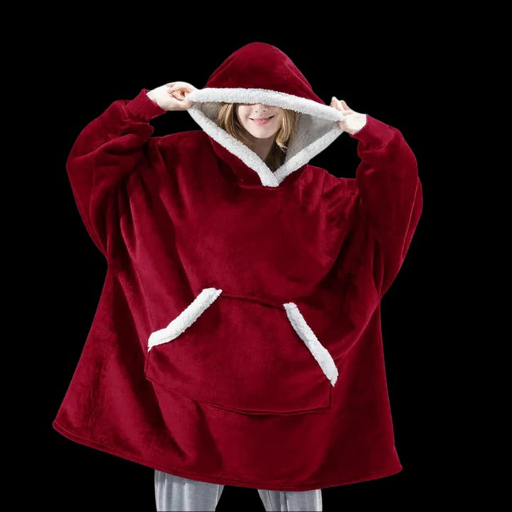 Oversized giant blanket hoodie cozy wearable wrap with hood for home and outdoor lounging