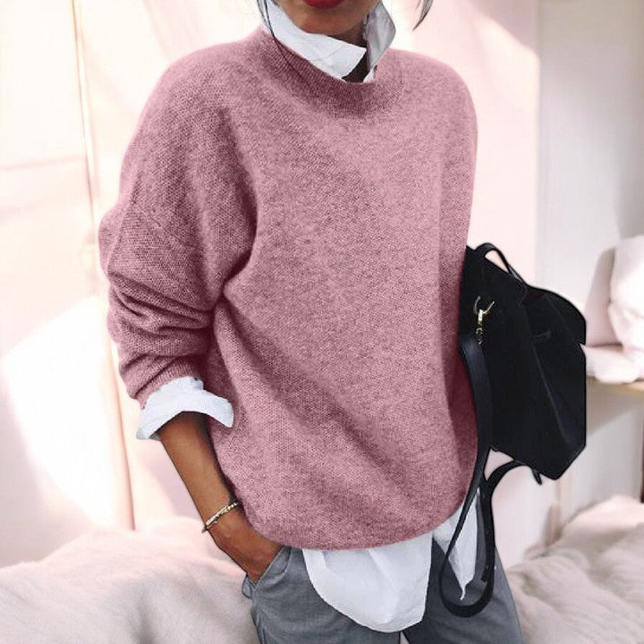 Molly soft everyday sweater in neutral tones, relaxed cozy fit with lightweight warm knit fabric