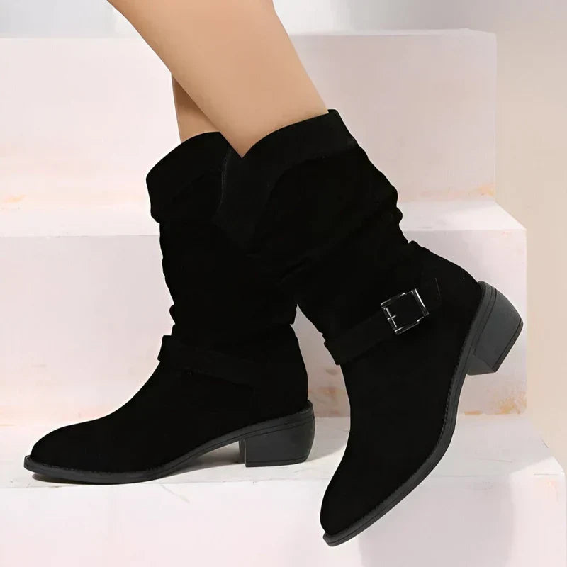 Berdine elegant mid-calf boots with soft soles, sleek silhouette in polished style