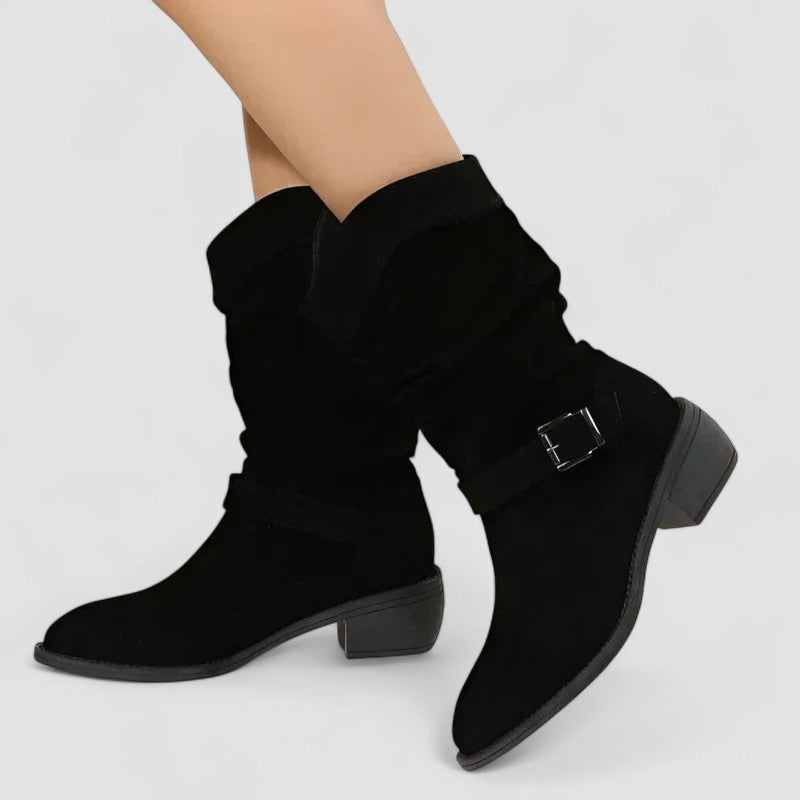 Black ankle-height comfort boots with streamlined silhouette and enhanced comfort support