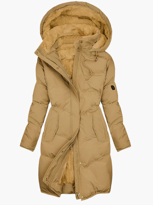 Women's long quilted hooded winter coat ultra-warm plush lined insulated outerwear sleek feminine fit