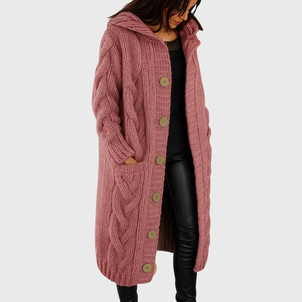 Cadence elegant cozy coat in soft neutral tones, structured silhouette with flattering tailored fit