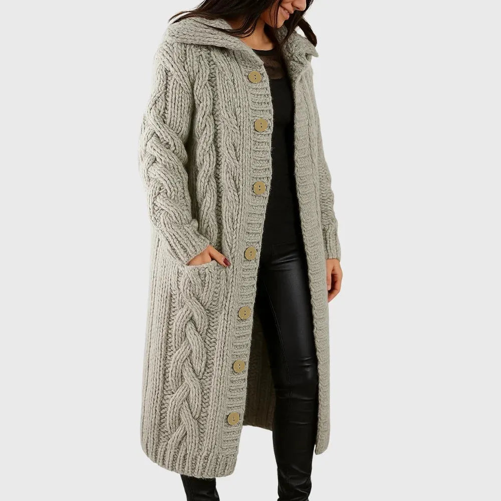 Cadence elegant cosy coat in neutral tones, structured silhouette with flattering tailored cut