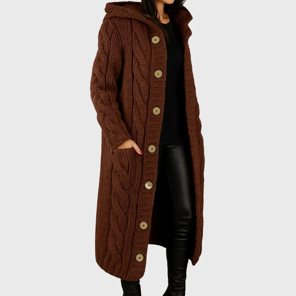 Cadence elegant cosy coat in neutral tones, structured silhouette with flattering layering design