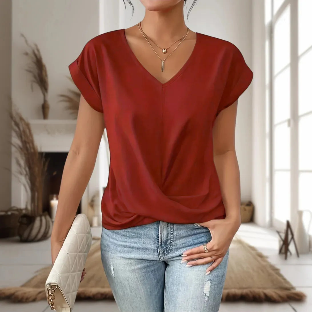 Elle casual sweetheart neckline women's t-shirt lightweight breathable summer top everyday style