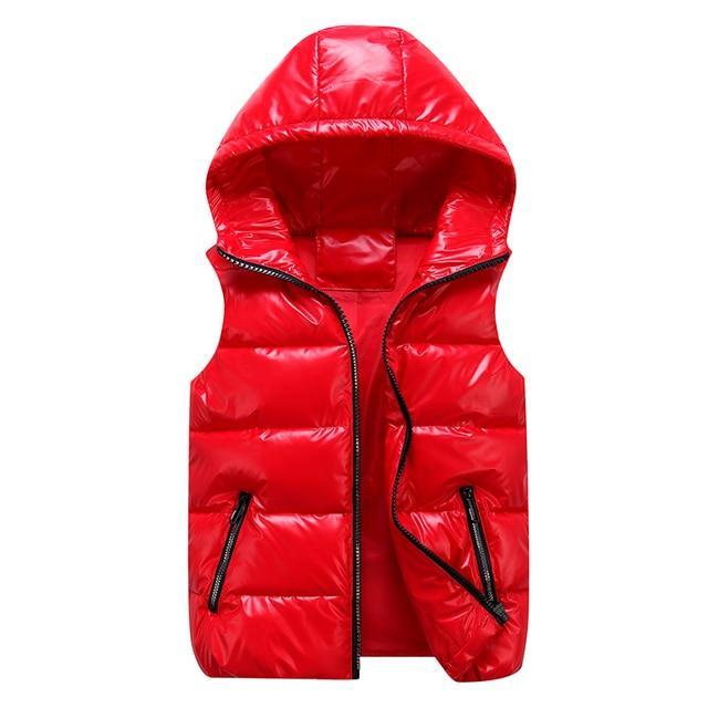 Men's glossy quilted puffer vest with hood, relaxed fit wind-resistant winter outerwear layer