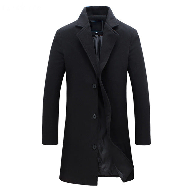 Men's Martin black long wool overcoat tailored formal silhouette with floor-skimming elegant cut
