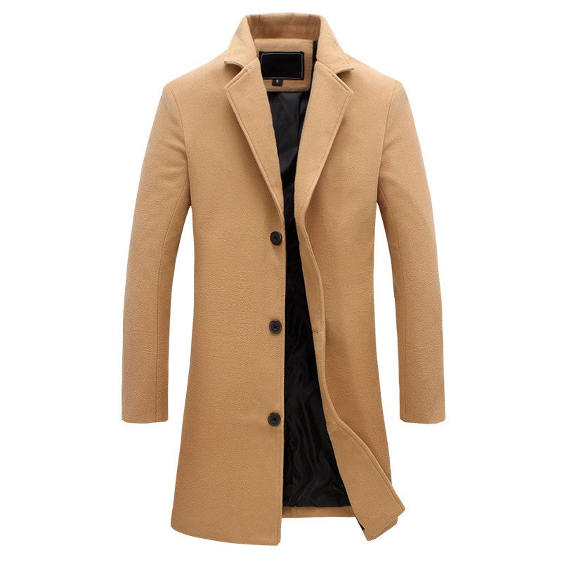 Men's charcoal long wool overcoat tailored slim fit floor-length formal business evening wear
