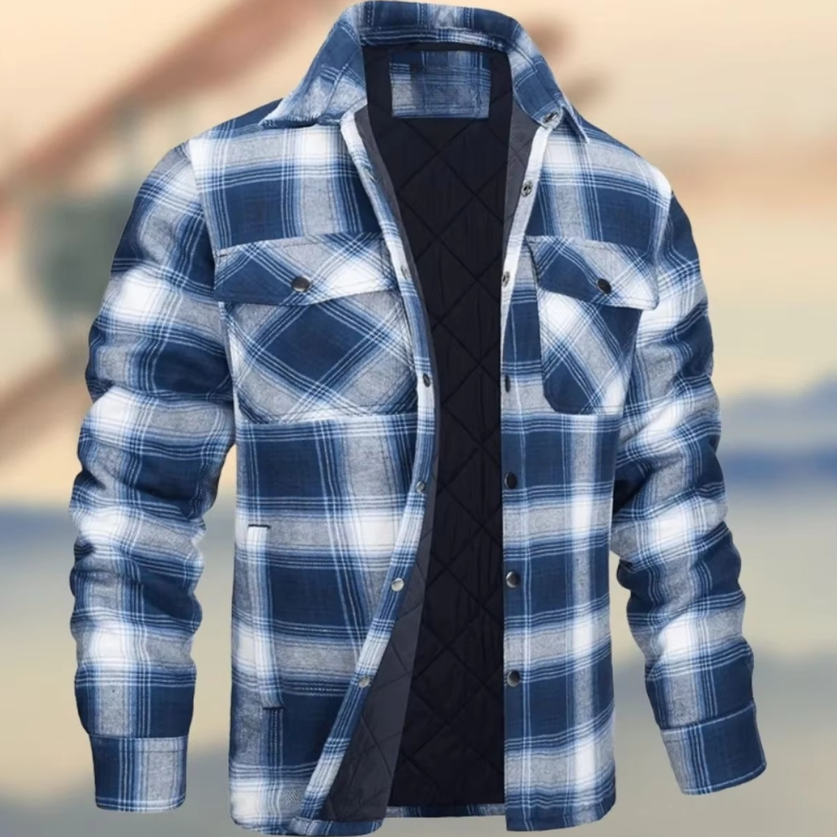 Men's thick cotton plaid jacket warm outerwear relaxed fit with dense heat-trapping fabric