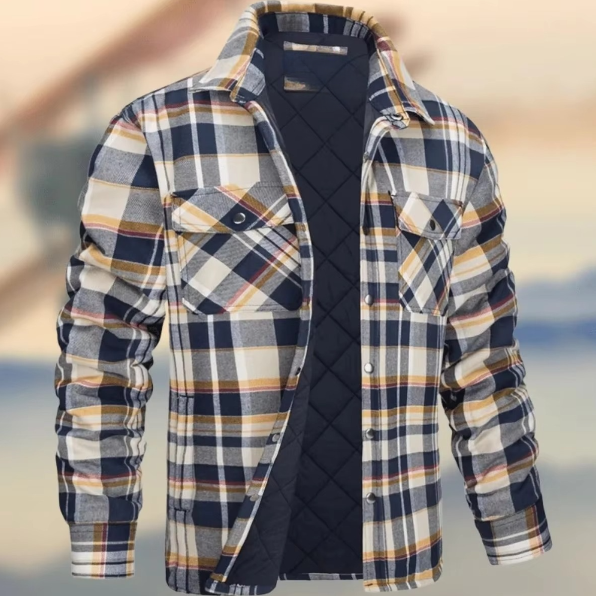 Men's thick cotton plaid jacket warm outerwear relaxed fit with dense heat-trapping fabric