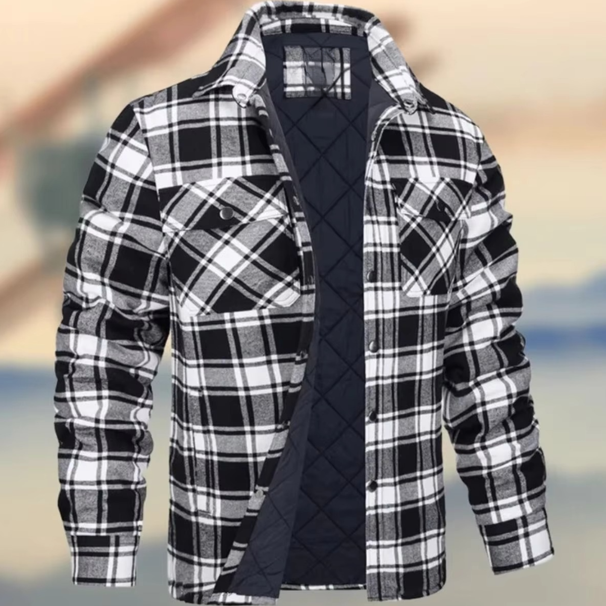 Men's thick cotton plaid jacket warm outerwear relaxed fit with dense heat-trapping fabric