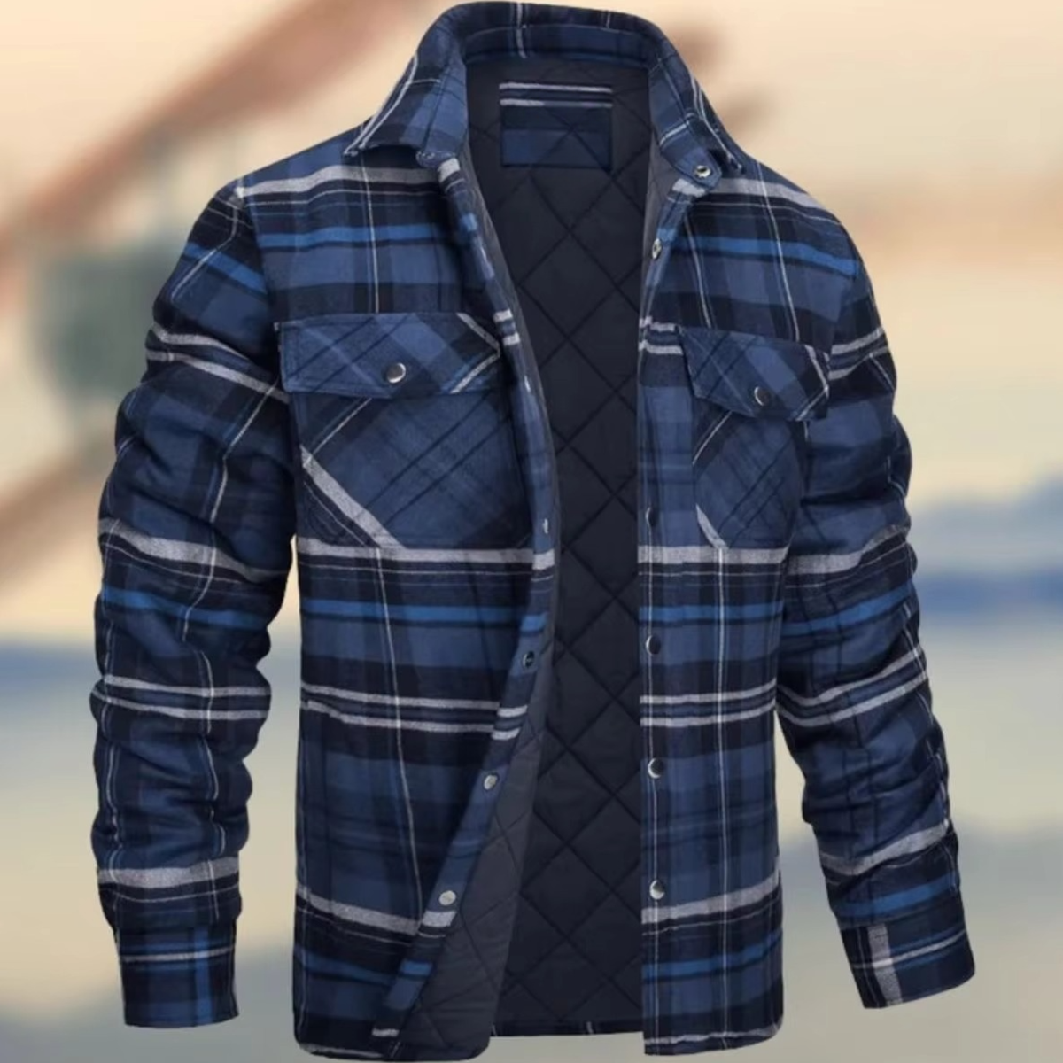 Men's thick cotton plaid jacket warm outerwear relaxed fit with dense heat-trapping fabric