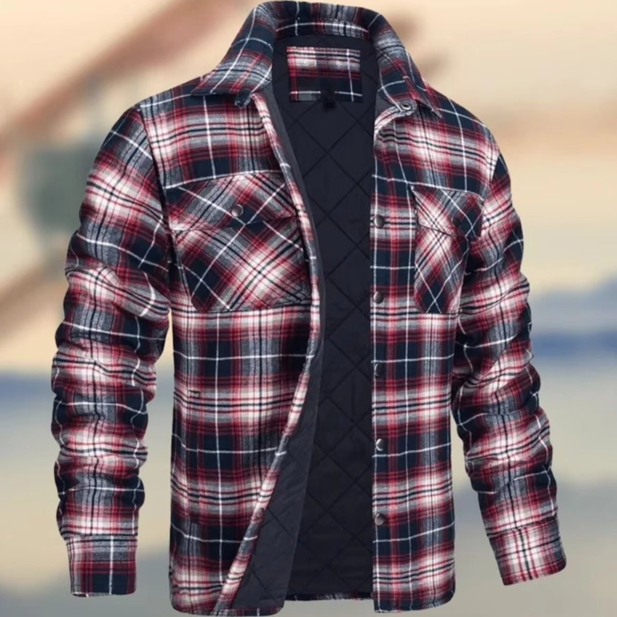 Men's thick cotton plaid jacket warm outerwear in classic pattern, relaxed fit with dense insulating fabric
