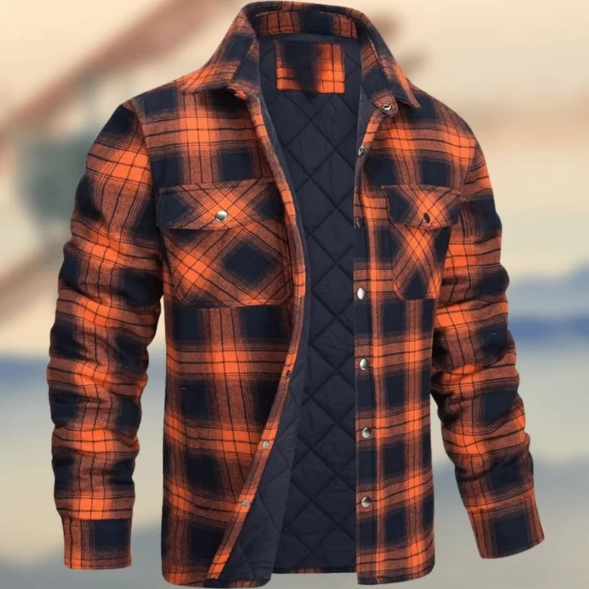 Men's thick cotton plaid jacket warm outerwear in classic check pattern with modern slim fit