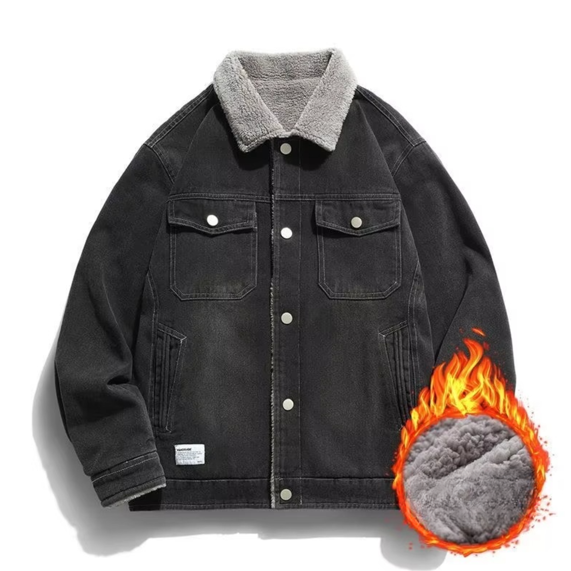 Men's fleece-lined denim jacket casual winter coat warm button-front blue outerwear sizes M-4XL