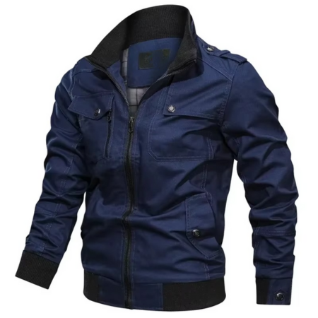 Men's lightweight cotton stand collar zip jacket for spring fall transitional casual wear