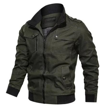 Men's lightweight cotton stand collar zip jacket in neutral tone for spring fall transitional wear