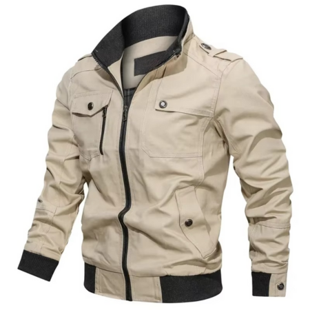 Men's lightweight cotton stand collar zip jacket for spring fall transitional casual wear