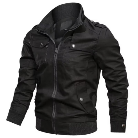 Men's lightweight cotton stand collar zip jacket in neutral tone for spring fall transitional wear