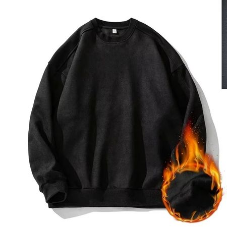 Men's oversized faux suede pullover sweatshirt in neutral tone with vintage relaxed fit