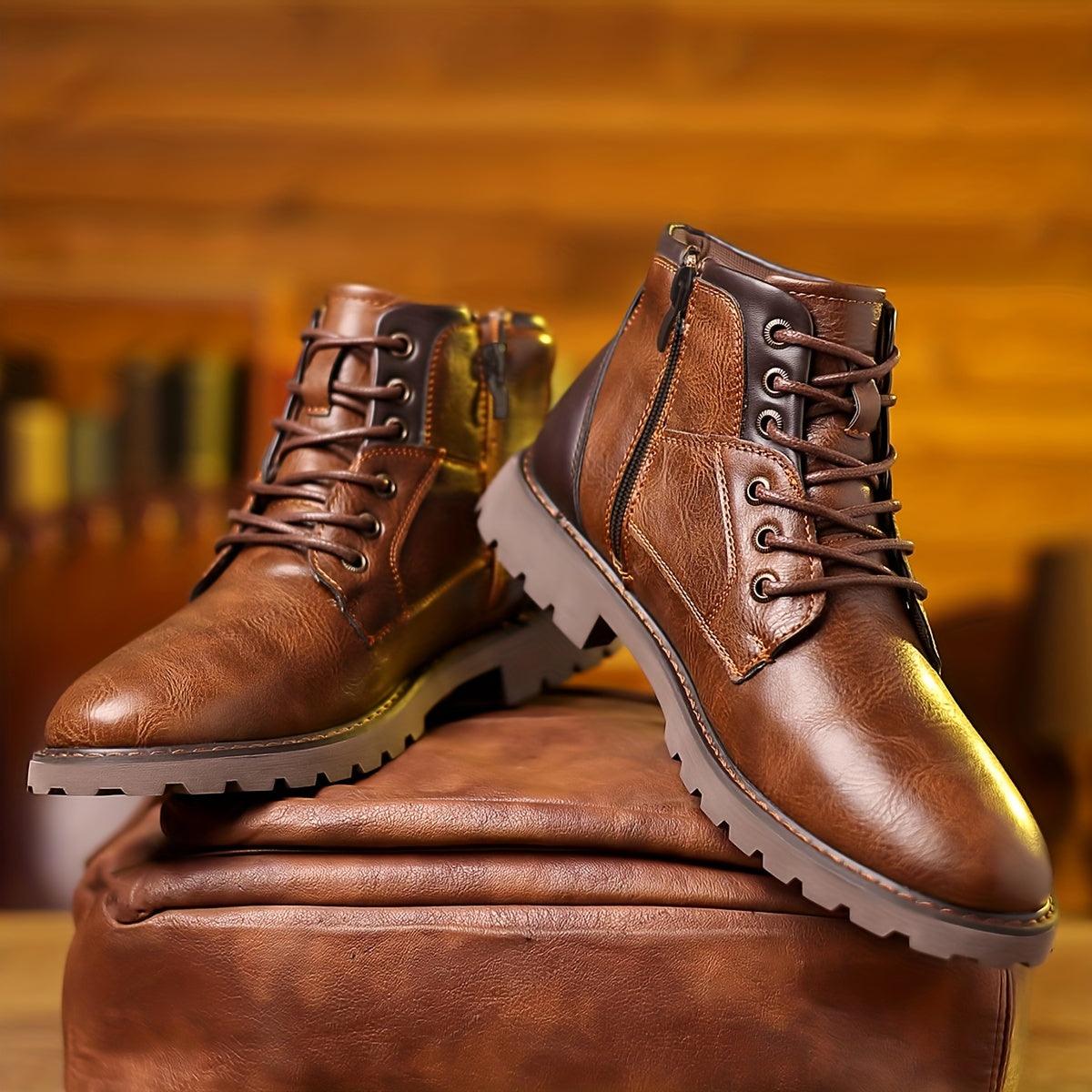 Benjamin Wavlynn men's brown full-grain leather hiking boots with rugged lug outsole for all-terrain