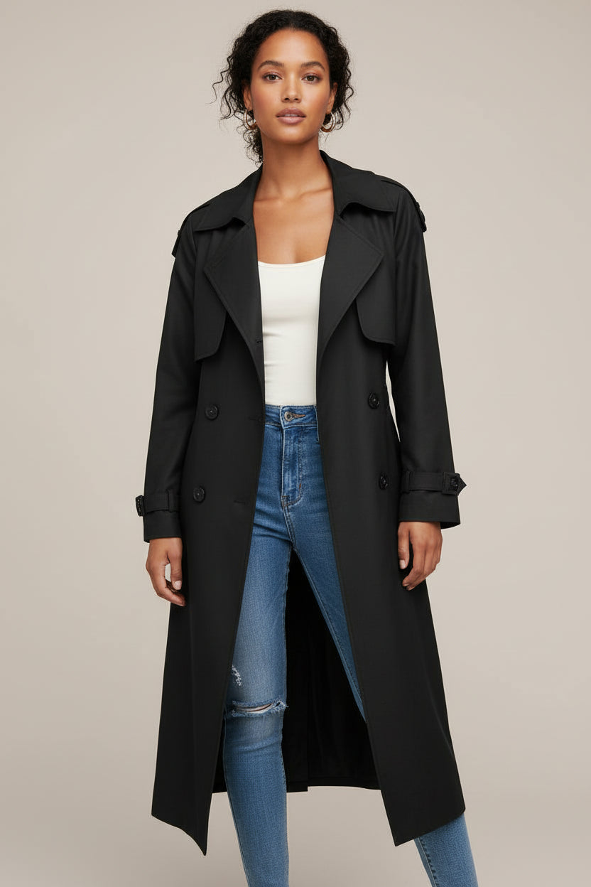 Women's Double-Breasted Long Trench Coat
