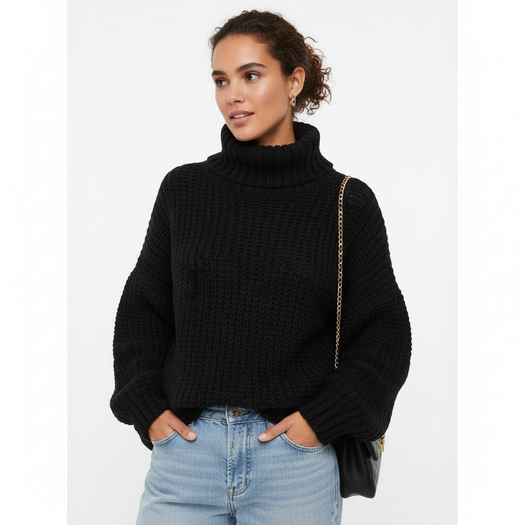 Women's oversized chunky knit sweater in cozy relaxed fit with bold tactile texture for everyday style