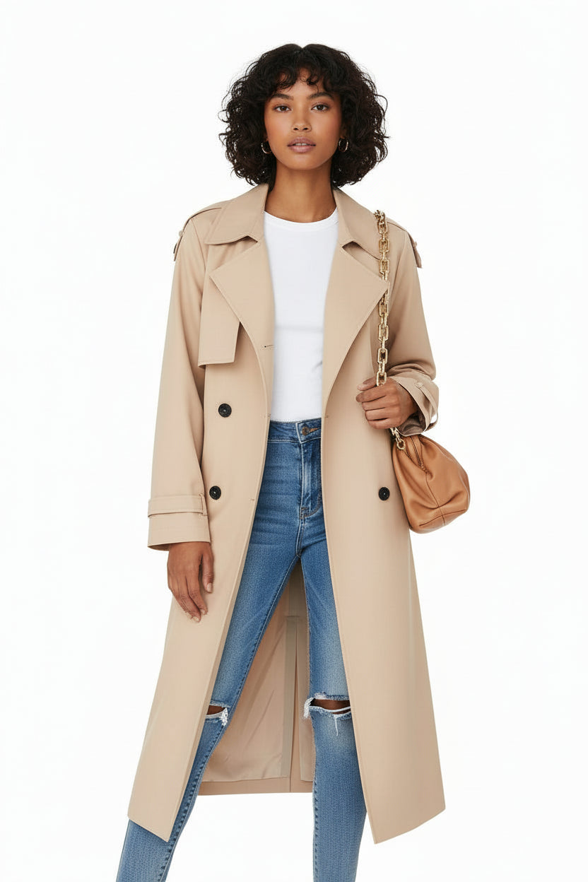 Women's Double-Breasted Long Trench Coat