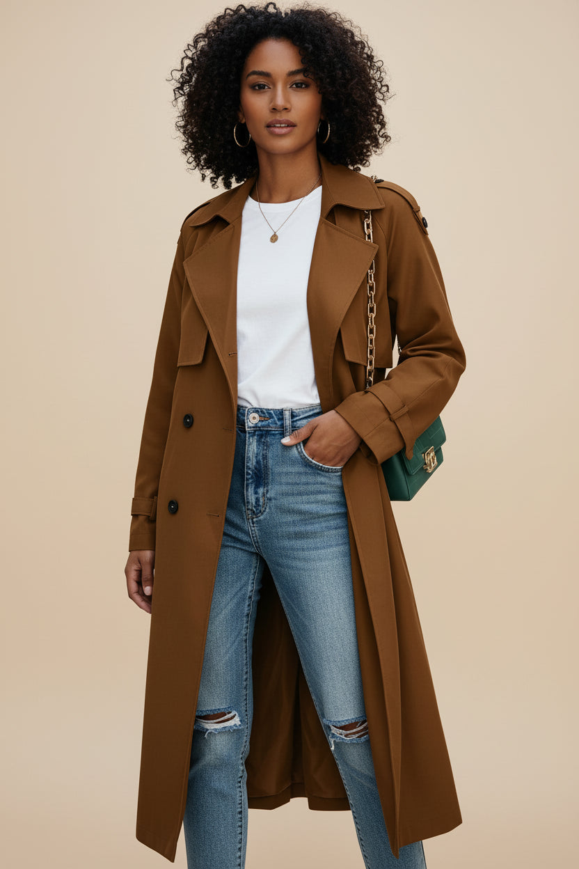 Women's Double-Breasted Long Trench Coat
